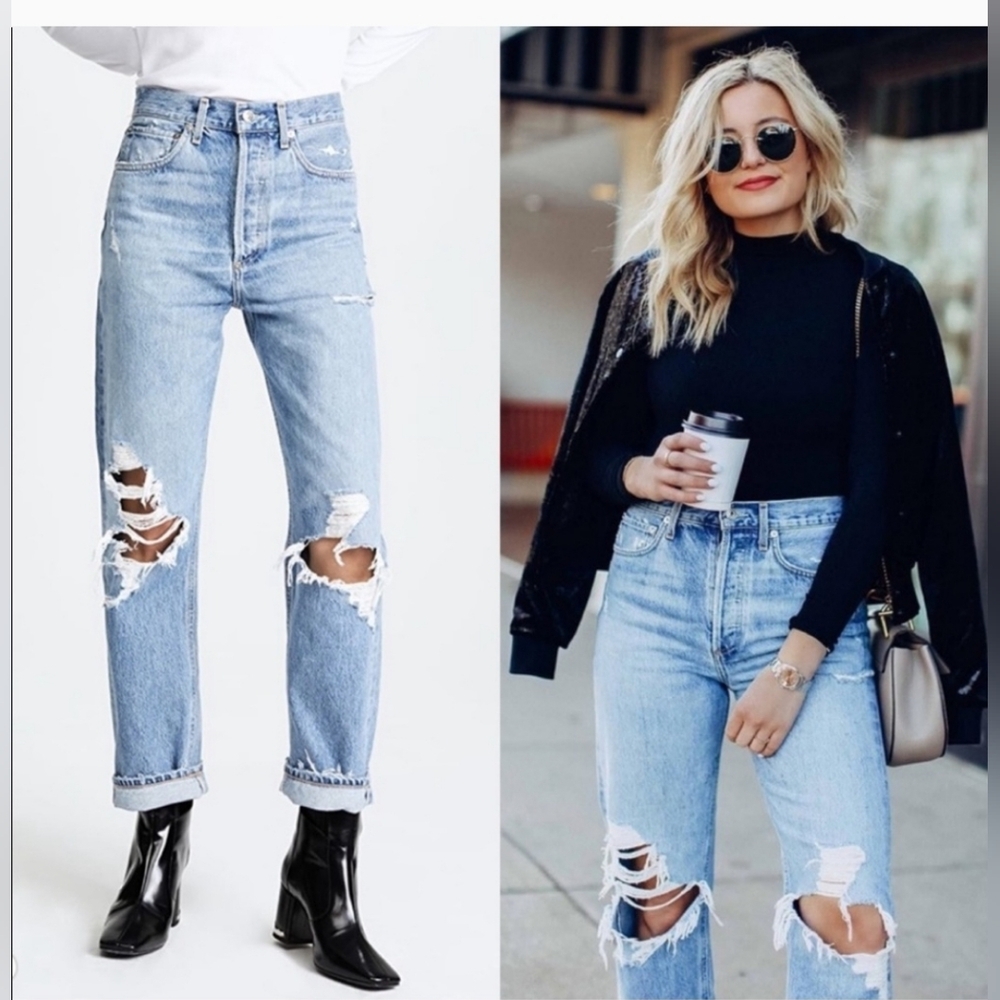 Agolde Light Wash Distressed High-Rise Jeans